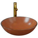 Bathroom Sink with Tap and Push Drain Brown Tempered Glass 3098456