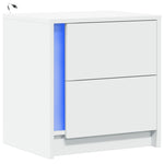 ZNTS Bedside Cabinet with LED Lights White Engineered Wood 852047