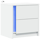 ZNTS Bedside Cabinet with LED Lights White Engineered Wood 852047