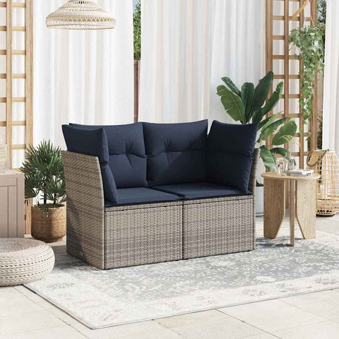 Garden Sofa with Cushion 8 pcs Grey and navy Poly rattan 366164