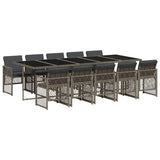11 Piece Garden Dining Set with Cushions Grey Poly Rattan 3210752