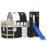 Curtains for Loft Bed with Tunnel and Tower White and Black 835919