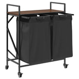 Laundry Basket 2 Compartments with Wheels Brown Oak 859099