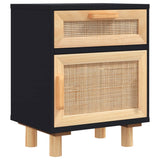 Bedside Cabinet Black Solid Wood Pine and Natural Rattan 345608