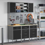 Work Cabinet with Drawer 7 pcs Black Engineered Wood and Steel 3321448