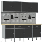ZNTS 10 Piece Work Cabinet and Pegboard Set - Black MDF and Metal 3321482