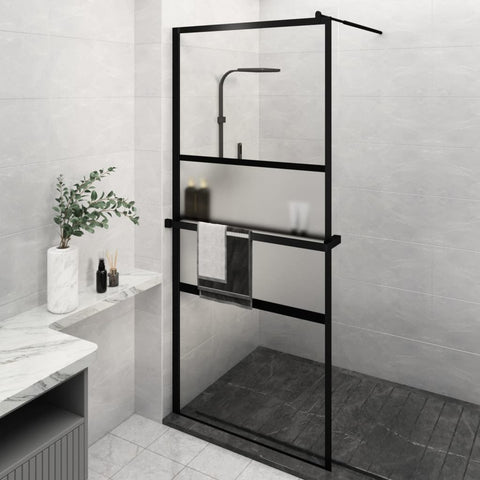 ZNTS Walk-in Shower Wall with Shelf Black 90x195 cm ESG Glass&Aluminium 3185462