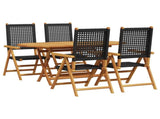 Garden Dining Set Folding 5 pcs Black Solid Acacia Wood 3375730