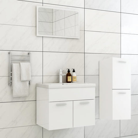 ZNTS Bathroom Furniture Set High Gloss White Engineered Wood 3071186