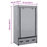 Wardrobe Grey Polyester, Iron Medium Collapsible Wardrobe 282460