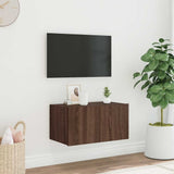 TV Wall Cabinet with LED Lights Brown Oak 60x35x31 cm 837279