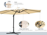 Round Umbrella Parasol W/ Tilt 360&deg Rotation and Hand Crank Cross Base-Beige T3398P318567