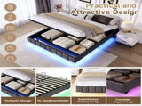 4ft6 Double Floating Bed Frame with Hydraulic Under-bed Storage & Smart RGB LED Lights, No Headboard N652P422490G