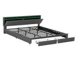 Super King, Grey Linen LED Upholstered Storage Bed with charging Station parcel 1 N652P333636G