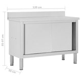Work Table with Sliding Doors 120x50x cm Stainless Steel 51051