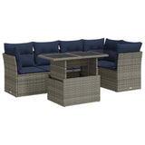 6 Piece Garden Sofa Set with Cushions Grey Poly Rattan Acacia 3326162