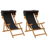 Deck Chair 2 pcs 3 Position Solid Eucalyptus Wood Black 3407813