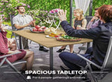 Garden Dining Table, 150 x 90 cm Rectangle Outdoor Table with 5 cm Parasol Hole, Slatted Tabletop T3398P328032