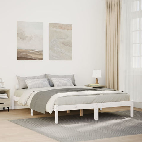 ZNTS Extra Long Bed Frame without Mattress White 160x220 cm Solid Wood Pine 852423