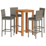 5 Piece Garden Bar Set Grey Solid Wood Acacia and Poly Rattan 3295297