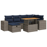7 Piece Garden Sofa Set with Cushions Brown Poly Rattan Acacia 3328090
