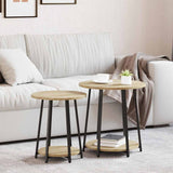 Side Table Set with Shelf 2 pcs Sonoma Oak and Black 869703