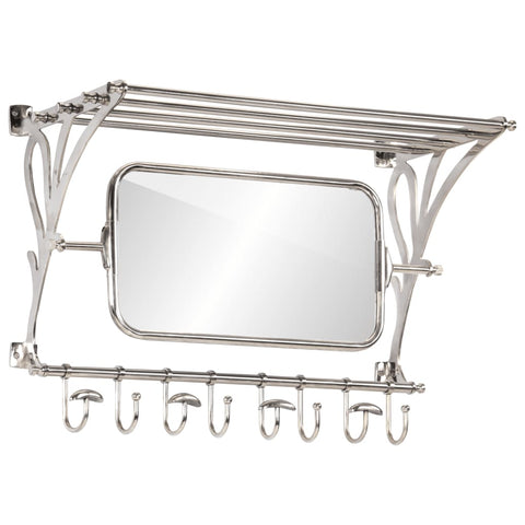 ZNTS Luggage Rack with Coat Hangers & Mirror Wall Mounted Aluminium 357830