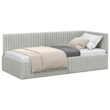 Corner Bed Frame with Headboard Light grey 90 x 190 cm Velvet 42016256