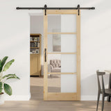 Sliding Door Natural 86 x 211 cm Solid Pine Wood and Glass 3332341