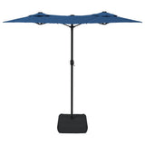 Double-Head Garden Parasol with LEDs Azure Blue 316x145 cm 362976