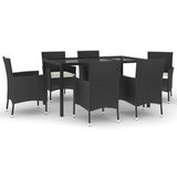 ZNTS 7 Piece Garden Dining Set with Cushions Black Poly Rattan 3187453