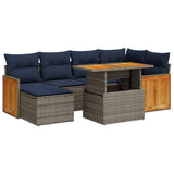7 Piece Garden Sofa Set with Cushions Black Poly Rattan Acacia 3327736