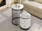 High Gloss Modern Round Nesting Coffee with Marble Pattern Top, White & Black Nesting Coffee N605P178412Z
