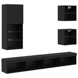TV Wall Units with LED 5 pcs Black Oak Engineered Wood 3402952