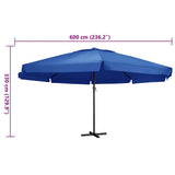 Garden Parasol with Aluminium Pole 600 cm Azure Blue 47377
