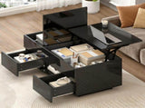 LED Lift-Top Coffee High Gloss Centre Table with 2 drawers & LED lights, Lifting Sofa Side N605P439616S