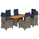 9 Piece Garden Dining Set with Cushions Grey Poly Rattan 3212945