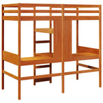 ZNTS Loft Bed Frame with Desk and Shelves Wax Brown 90x200cm Solid Wood Pine 3308543