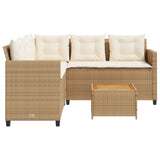Garden Sofa with Table and Cushions L-Shaped Beige Poly Rattan 369050