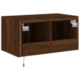 TV Wall Cabinet with LED Lights Brown Oak 60x35x31 cm 837279