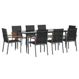 9 Piece Garden Dining Set Black Textilene and Steel 3187040