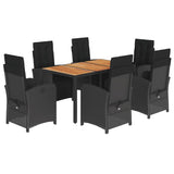7 Piece Garden Dining Set with Cushions Black Poly Rattan 3212477