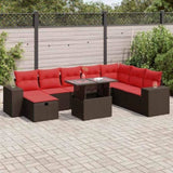 9 Piece Garden Sofa Set with Cushions Black Poly Rattan Acacia 3327964
