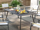 Rectangle Garden Table with Slat Top, Steel Frame, Outdoor Table for 6 Person, 150 x 80 x 74 cm, T3398P327951