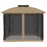 Gazebo with Double Roof and Mesh Walls Taupe 2.94x2.94 m Steel 368456