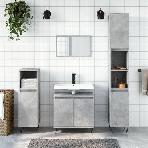 ZNTS 3 Piece Bathroom Cabinet Set Concrete Grey Engineered Wood 3187793