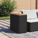 ZNTS Garden Side Table with Wooden Top Black 58x27.5x55 cm Poly Rattan 365983