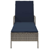 Sun Lounger Grey and Navy Blue 55 x 200 x 92 cm Poly Rattan 365431