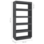 Book Cabinet/Room Divider Grey 80x35x167 cm Solid Pinewood 810896