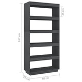 Book Cabinet/Room Divider Grey 80x35x167 cm Solid Pinewood 810896